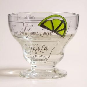Mudpie 2 Footed Stemless Margarita Recipe Clear Glass 4" Tall x 5" Diameter